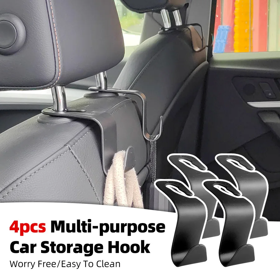 4Pcs Car Headrest Hooks Hanger for Bags Seat Back Organizer Holder Clips Auto Fastener Hooks Car Storage Interior Accessories