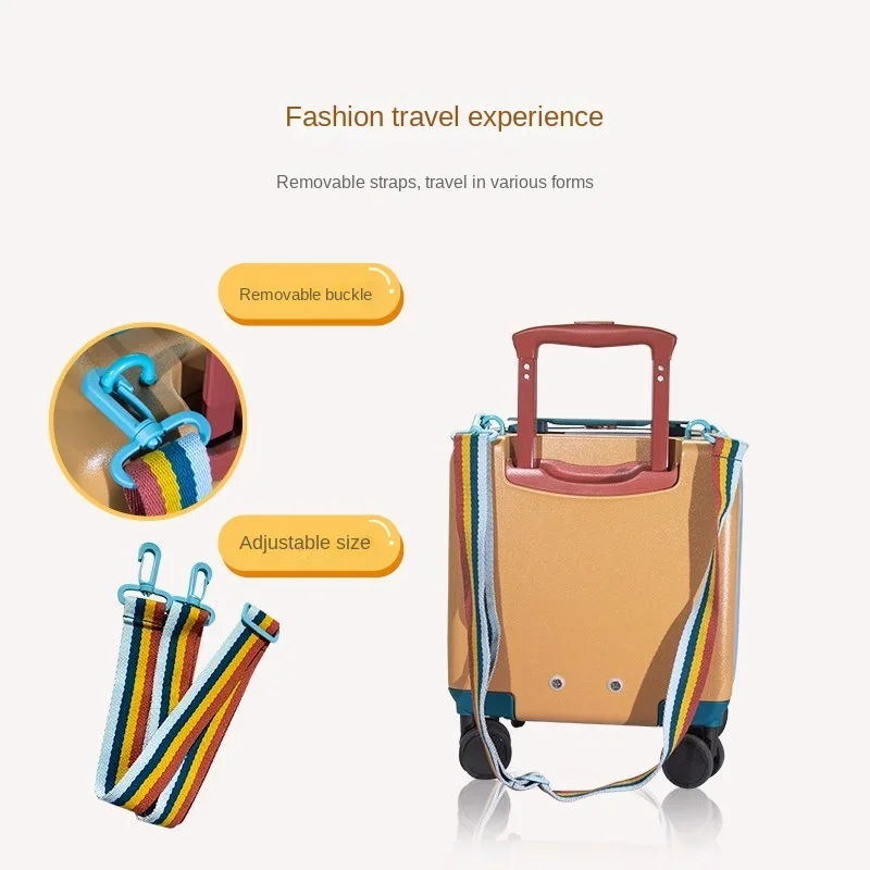 Dos desenhos animados mala transparente para crianças, bagagem de rolamento, leve Trolley Case, Universal roda mala de viagem, mochila, novo, 14"