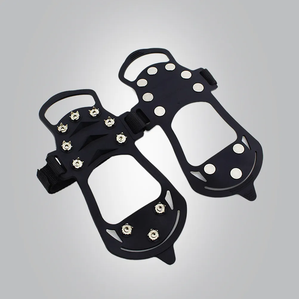 1Pair Anti-Skid Mountaineering Ice Climbing Crampons Black Adjustable Elastic Rubber 10 Toothed Manganese Steel Snow Hiking Ice