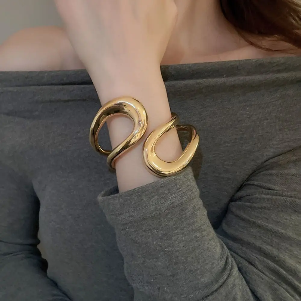 

Metal Wide Irregular Open Bangle Hollow Cross Minority Design Alloy Cuff Bangles Gold Silver Jewelry Accessories