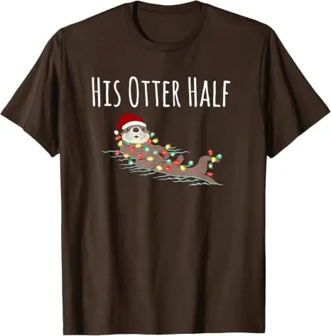 Lustiges Partnerlook-T-Shirt „His and Her Otter Half“ – Hässliches Weihnachts-T-Shirt im Y2K-Stil für die Familie, passende Weihnachtspyjamas mit Grafik und Spruch, Neuheit – Detail 10