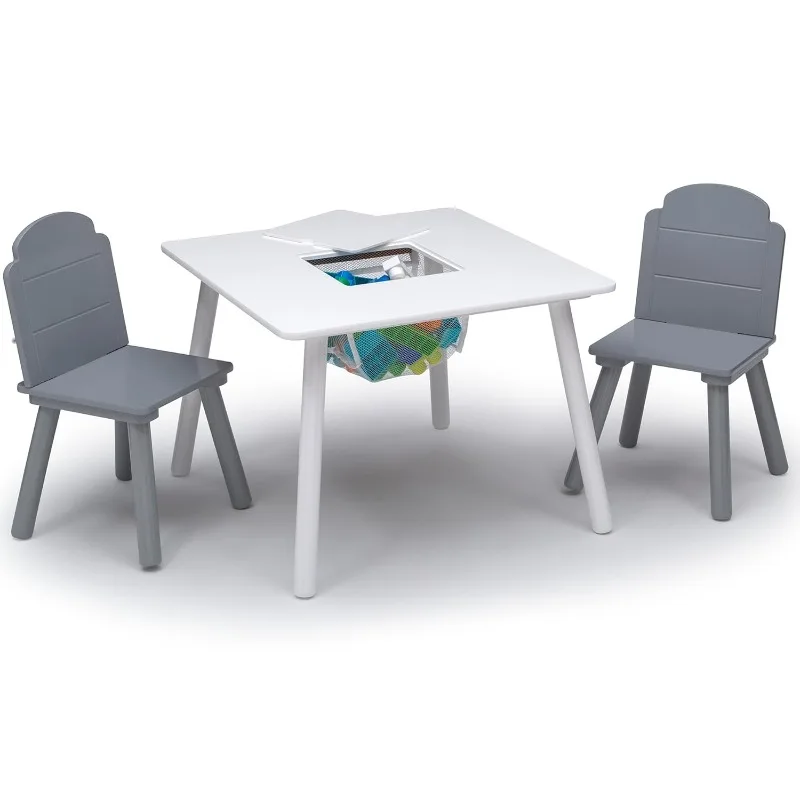 Ensemble table et chaises Finn pour enfants avec rangement, blanc/gris