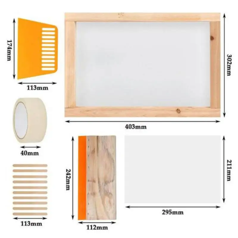 Screen Printing Starter Kit/Wood Silk Screen Printing Frame/Screen Printing Squeegees/Inkjet Transparency Film and Mask Tape