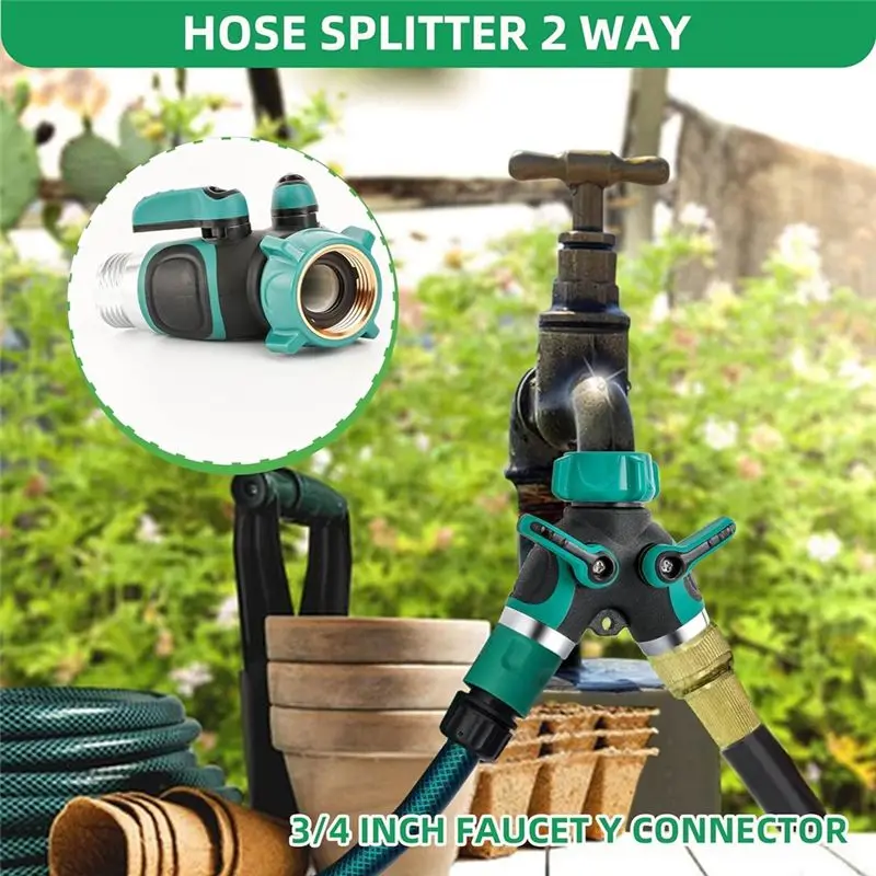A23E-Hose Splitter 2 Way 3/4 Inch Faucet Y Connector With Shut Off Valve,Garden Hose Splitter