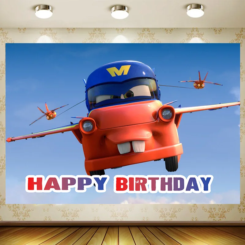 Cartoon Flying Car Birthday Party Backdrop Airplane Race Car Boys Kids Custom Photo Booth Cake Banner Decor Background Props