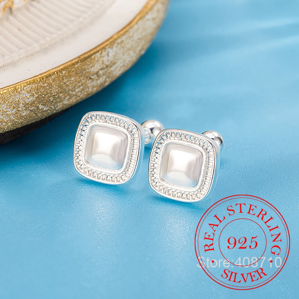 

925 Sterling Silver Cubic Square Screw Stud Earrings For Woman Christmas Gift Piercing Jewelry Aretes De Mujer Party Gifts