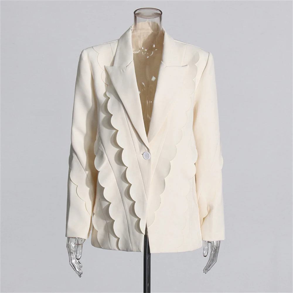 Chaqueta de traje de alta gama para mujer, Blazer de corte de empalme de longitud media, traje de moda con imágenes reales, atuendo elegante, nuevo