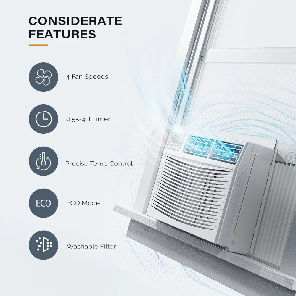 12000 BTU Fenster klimaanlage mit Wärme, ausgestattet mit Anwendung und intelligenter Sprach steuerung, einfaches Installation skit