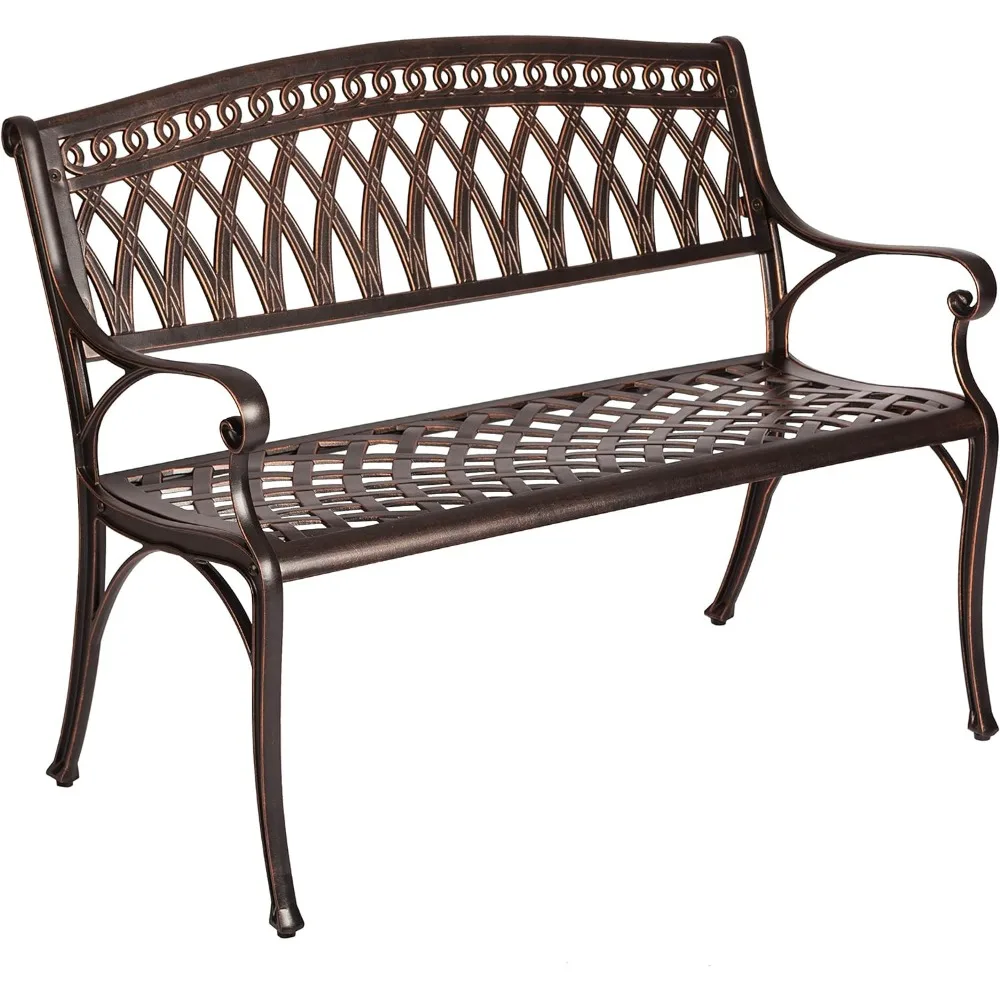 

Cast aluminum terrace bench with heavy-duty rust proof metal structure,front porch,backyard,lawn, garden, swimming pool, outdoor