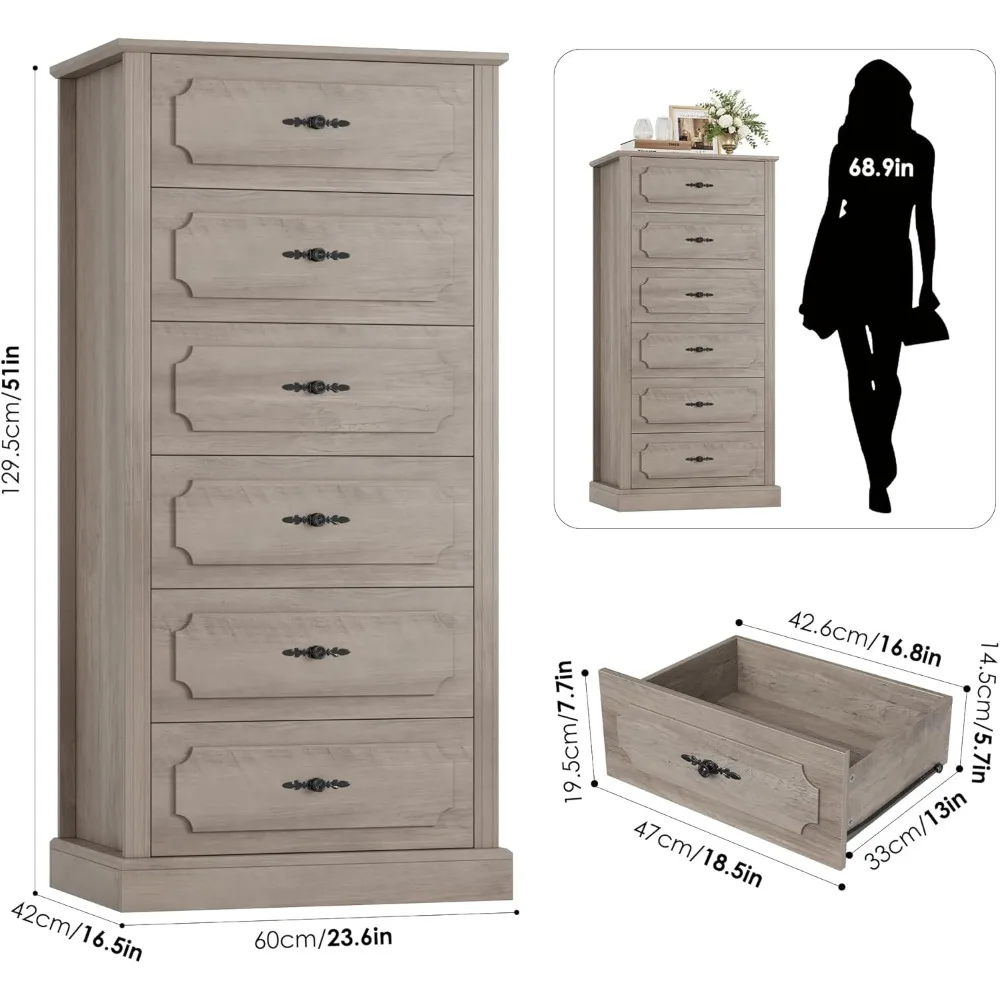 6 Drawer Grey Dresser, 51