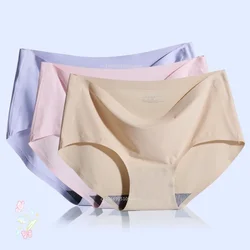 Underwear Women Ice Silk Non-trace Breathable High Waist Sexy Briefs Triangle Female Comfort Intimates Solid Color Soft