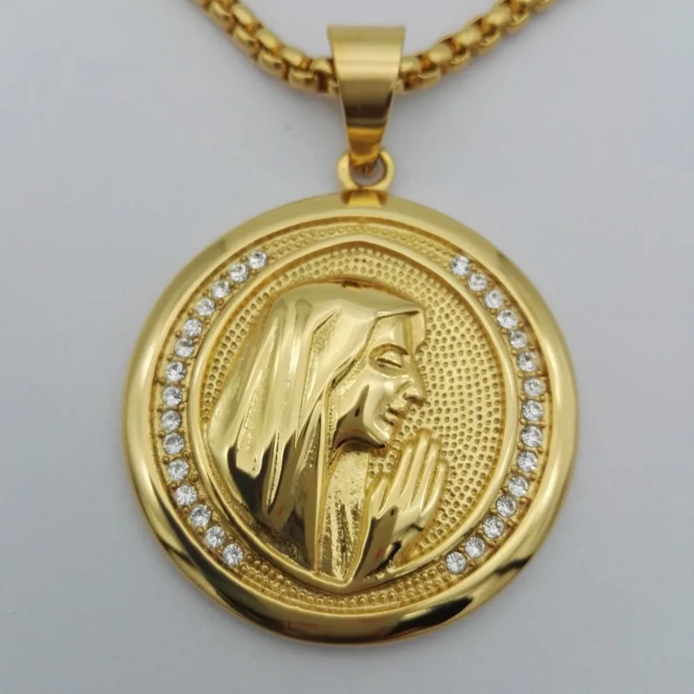 Religious Virgin Mary Women Jewelry Necklace Gold Color Stainless Steel Madonna Pendant Necklaces For Woman Dropshipping XL1031