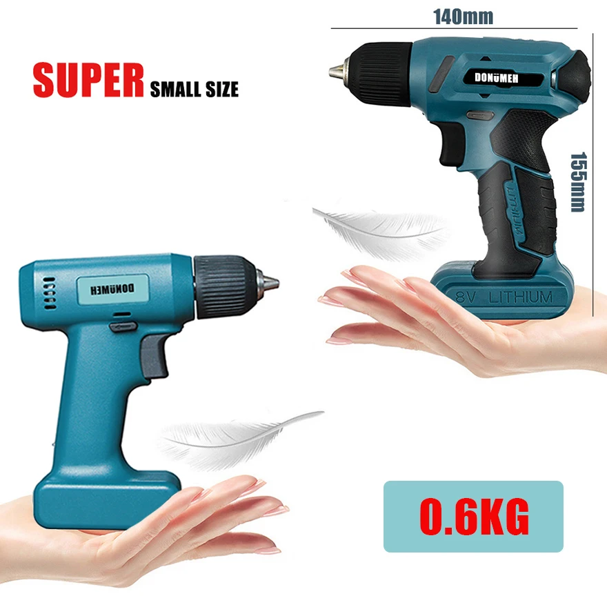 DONUMEH 8V Cordless Electric Screwdriver Drill Rechargeable Disassembling Machine Assembly Repair Tool Type-c USB LED Work Light