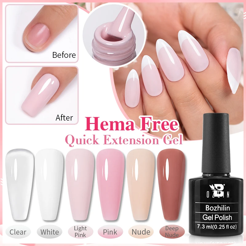 BOZLIN 7.3ML Hema Free Quick Extension Nail Gel Polish Semi Permanent UV Gel Nail Art Varnish Self-leveling Jelly Finger Gel