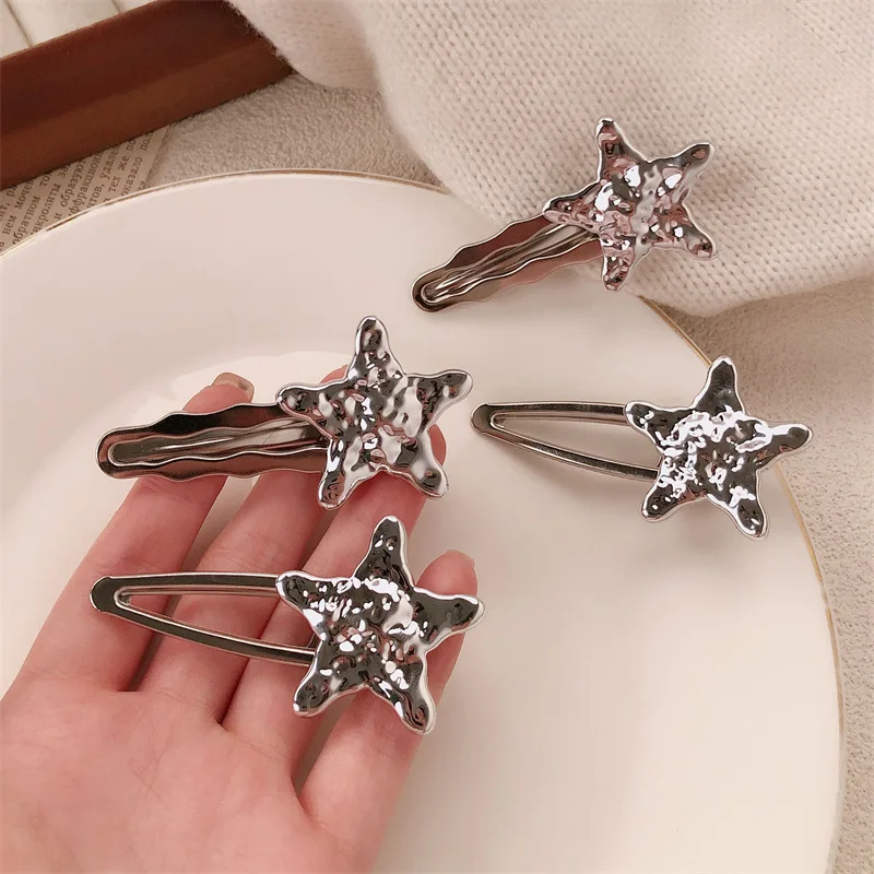Silver Five-pointed Star Duck Bill Clip, Sweet and Cool Girl, Simple Personality, Side Bangs Women's Versatile Hair Accessories