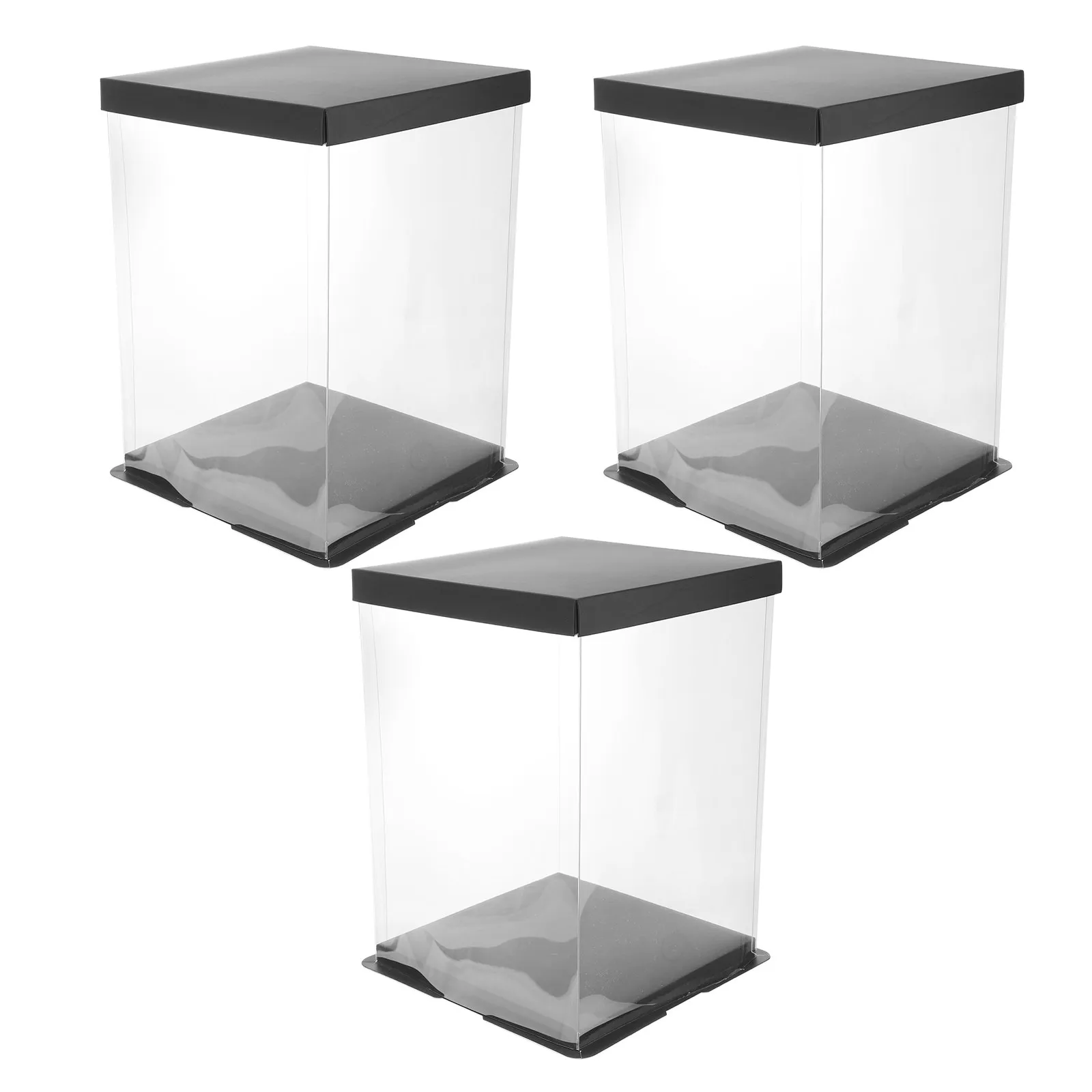 Clear Tall Cake Box Set – 3pcs Transparent 6-inch Birthday Party Packaging & Display Storage