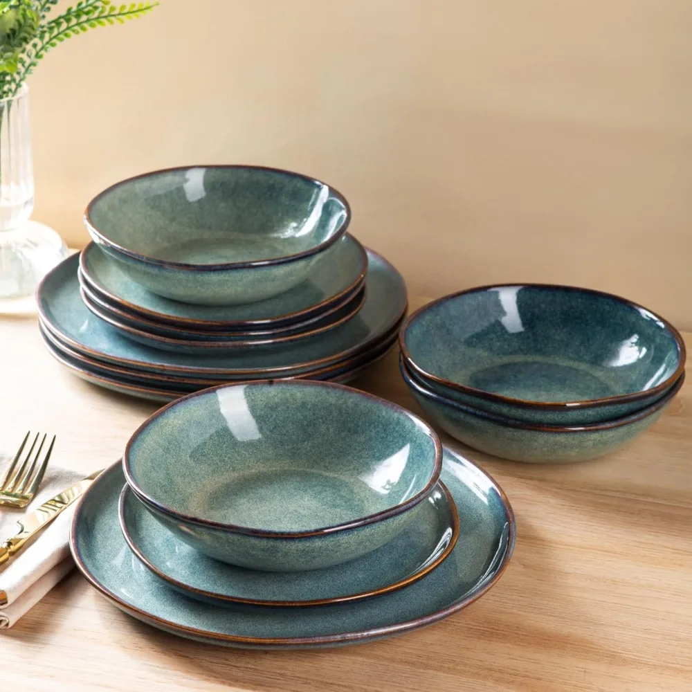 

Dinnerware Sets,handmade Reactive Glaze Stoneware Plates And Bowls Sets,highly Chip And Crack Resistant