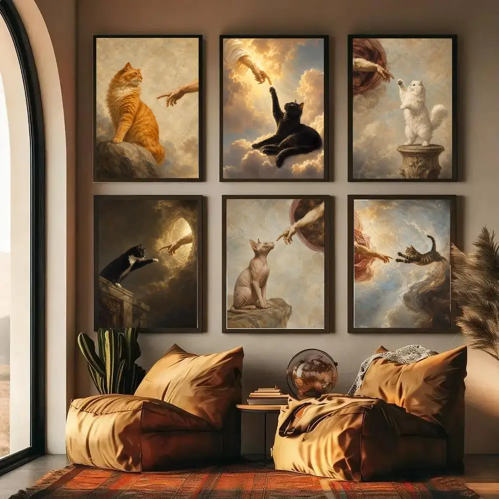 Renaissance Animal Parody Poster Wall Decor Self-Adhesive Aesthetic Modern Vibe Stylish Gift Friends Using Living Room Bedroom