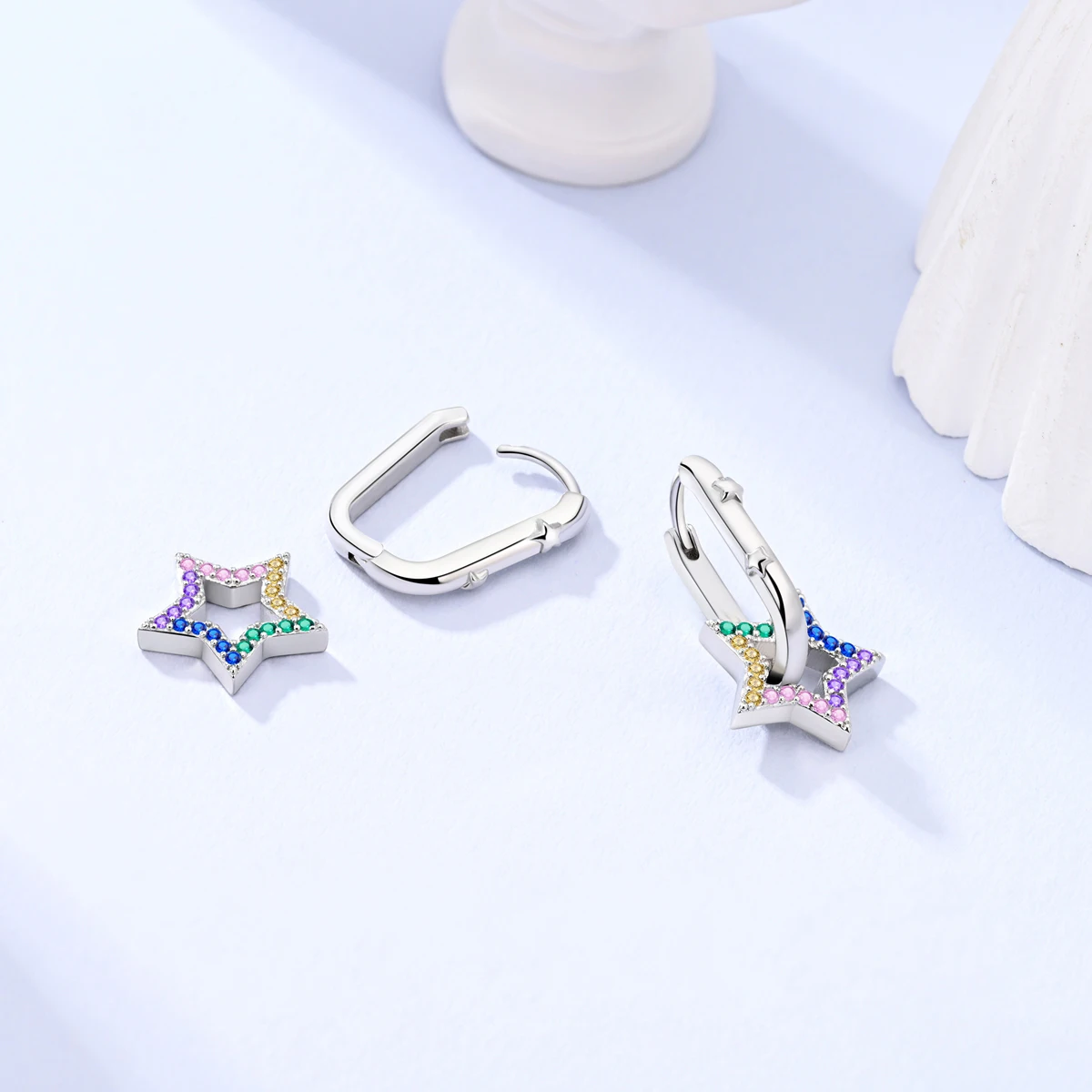 Silver Plated Hoop Earrings For Woman Pendientes Zircon Star Eardrop Original Earring Fashion Jewelry Gift