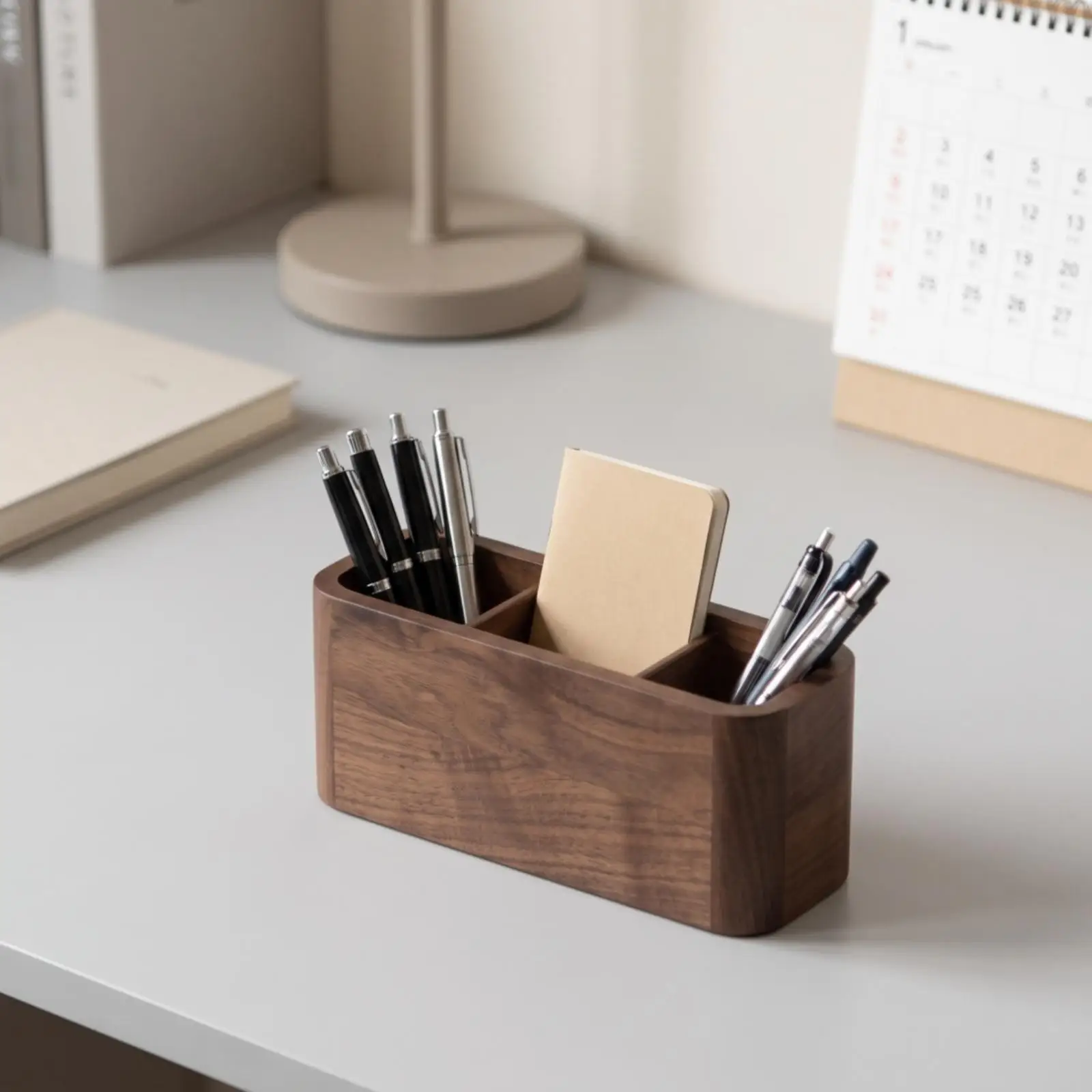 Wooden Organizer Box with Compartments Open-Top Wooden Storage Box with Dividers Desktop Organizer with Compartments Solid Wood