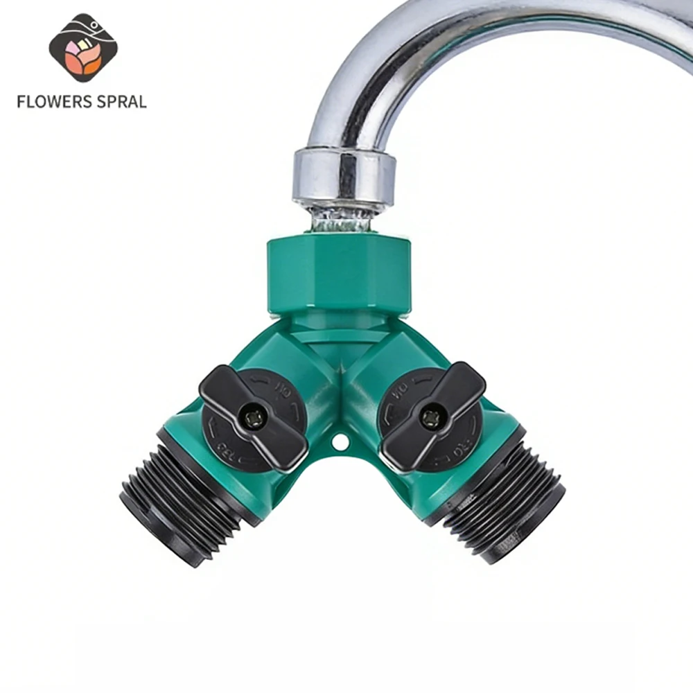 FLOWERS SPRAL﻿ Y-Type Plastic Hose Splitter Double Way Joint One Split Two Faucet Diverter Garden Accessories Internal ﻿