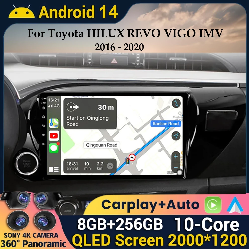 Android 14 Auto Carplay dla Toyota HILUX REVO VIGO IMV 2016 2017 2018 2019 2020 Radio samochodowe Multimedialny odtwarzacz GPS Navi Stereo WIFI