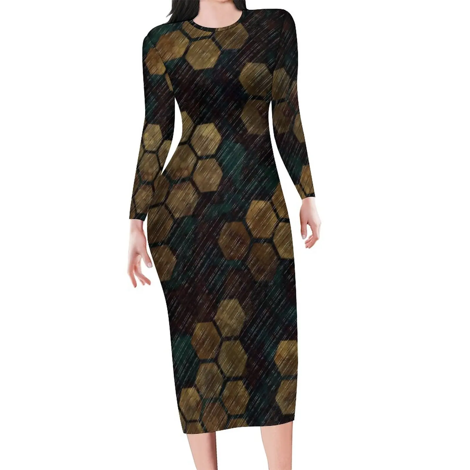 Abstract Hives Bodycon Dress Ladies Vintage Print Sexy Dresses Spring Long Sleeve Street Style Custom Dress Big Size 4XL 5XL