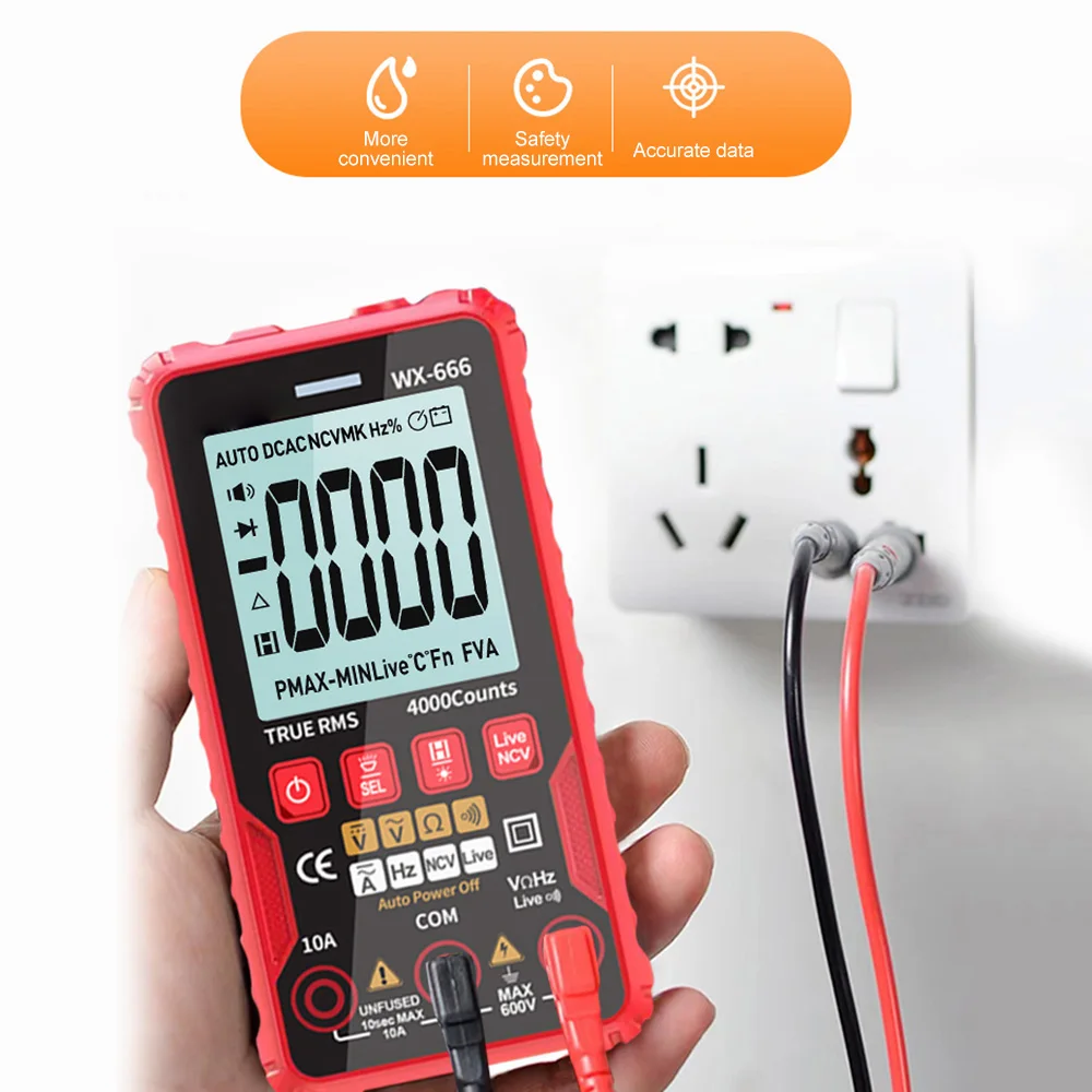 WX666  Rechargeable Digital Multimeter Color LCD Display 6000 Counts Auto Range Ohmmeter Cap Ohm Hz Diode Voltage Tester