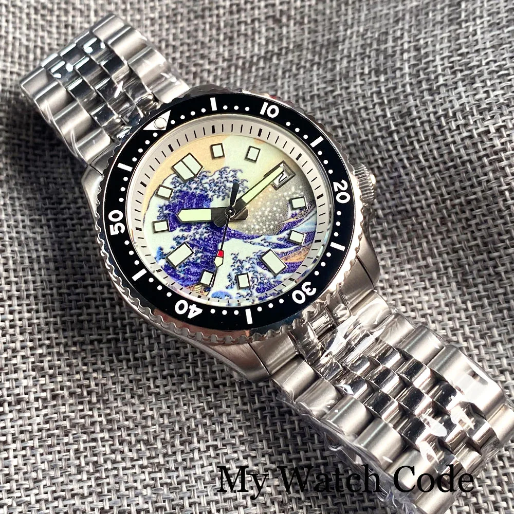 Tandorio SKX Mod Kagawana Wave NH35 Steel Mechanical Watch Men Waterproof Relogio Masculino Sapphire 120clicks Bezel 3.8 Crown