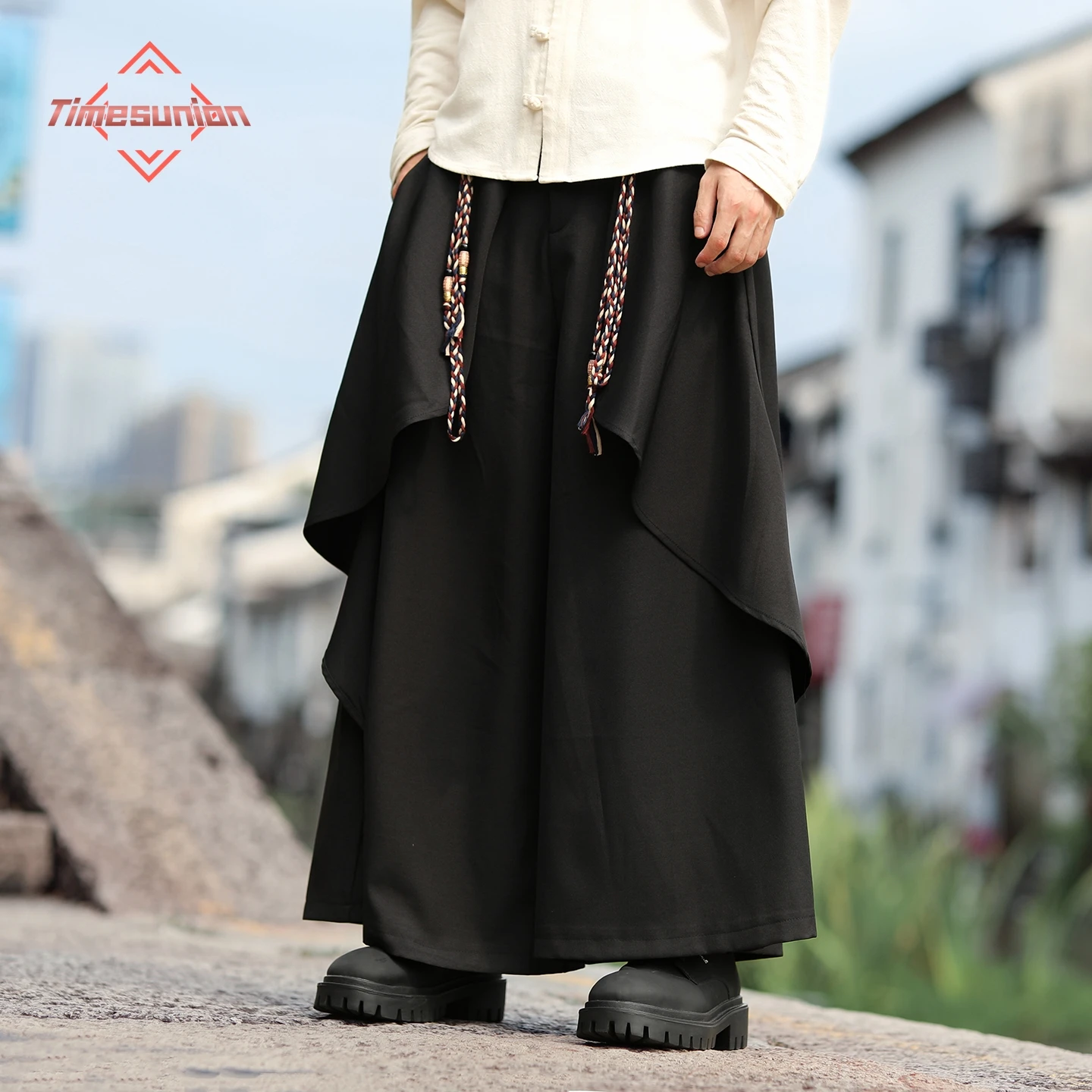 

Japanese Man Pants Y2K Layered Pleated Harajuku Irregular Dark Culottes Street Personality Versatile Casual Pants Skirt Unisex