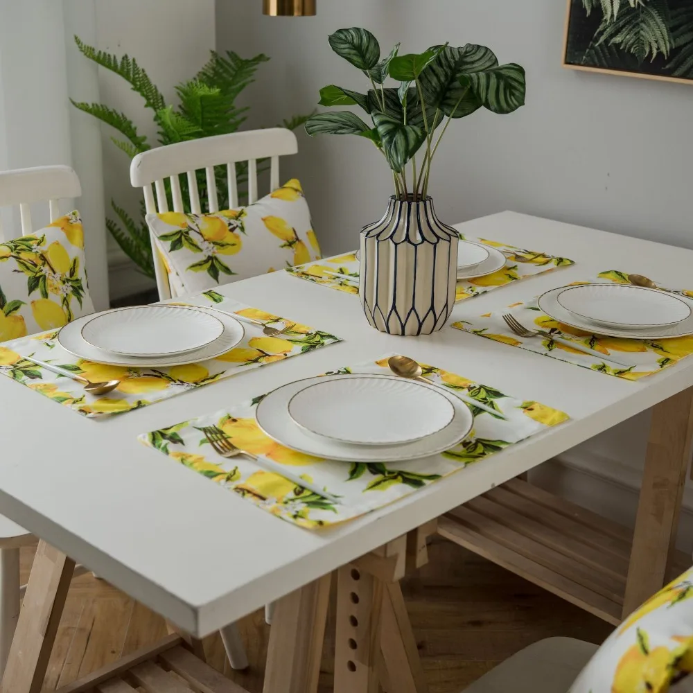 Thickening Lemon Print Table Mat Double Sided Washable Dining Tablecloth Square Modern Background Cloth Food Photography