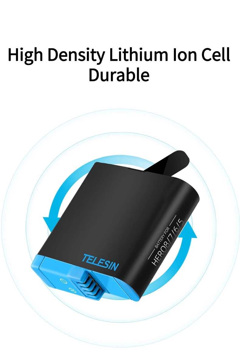 TELESIN-Bateria para GoPro Hero 5, 6, 7, 8, 1750 mAh, 3 maneiras, caixa do carregador rápido, armazenamento de cartões TF, acessórios Hero 9