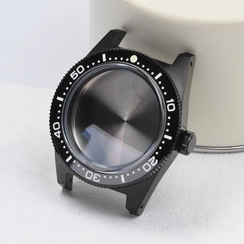 

Steel Watch case Sapphire glass C3 Lume ALL Black case Diving watch case fits Seiko for NH35/NH36 Automatic Movement Watch mod