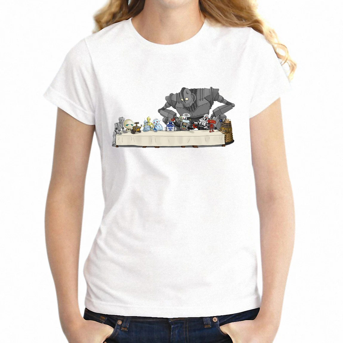 Women's T-shirt The Last Supper Featuring The Iron Giant R2d2 Robot Mashup Badass  tshirt Girl's tshirt Harajuku tees tops