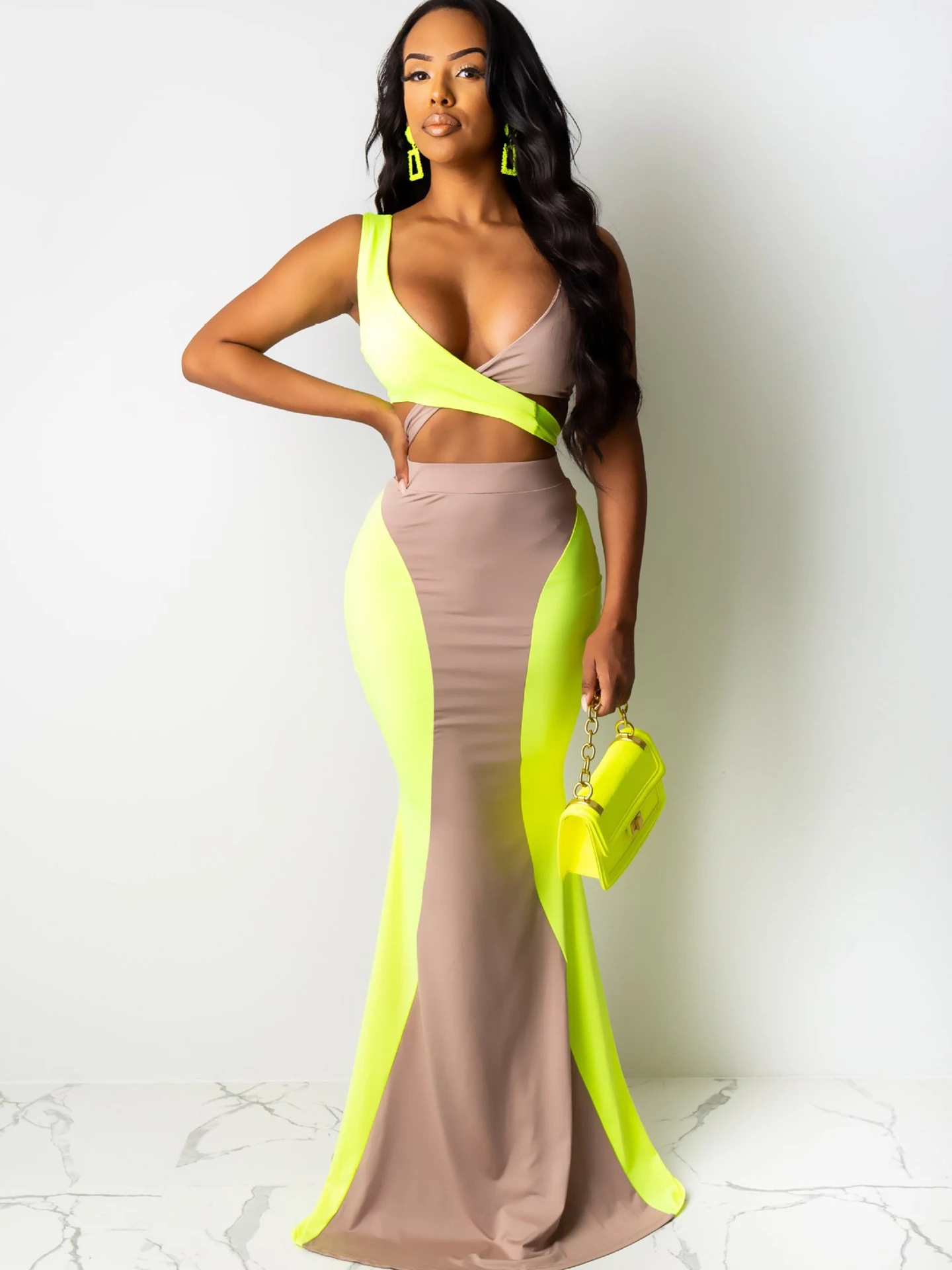 Chic and Elegant Crop Top Lady Dress Sets Lace Up Crossover Wrap Chest Sleeveless Suit Summer High Waist Swing Dress 2 Piece Set