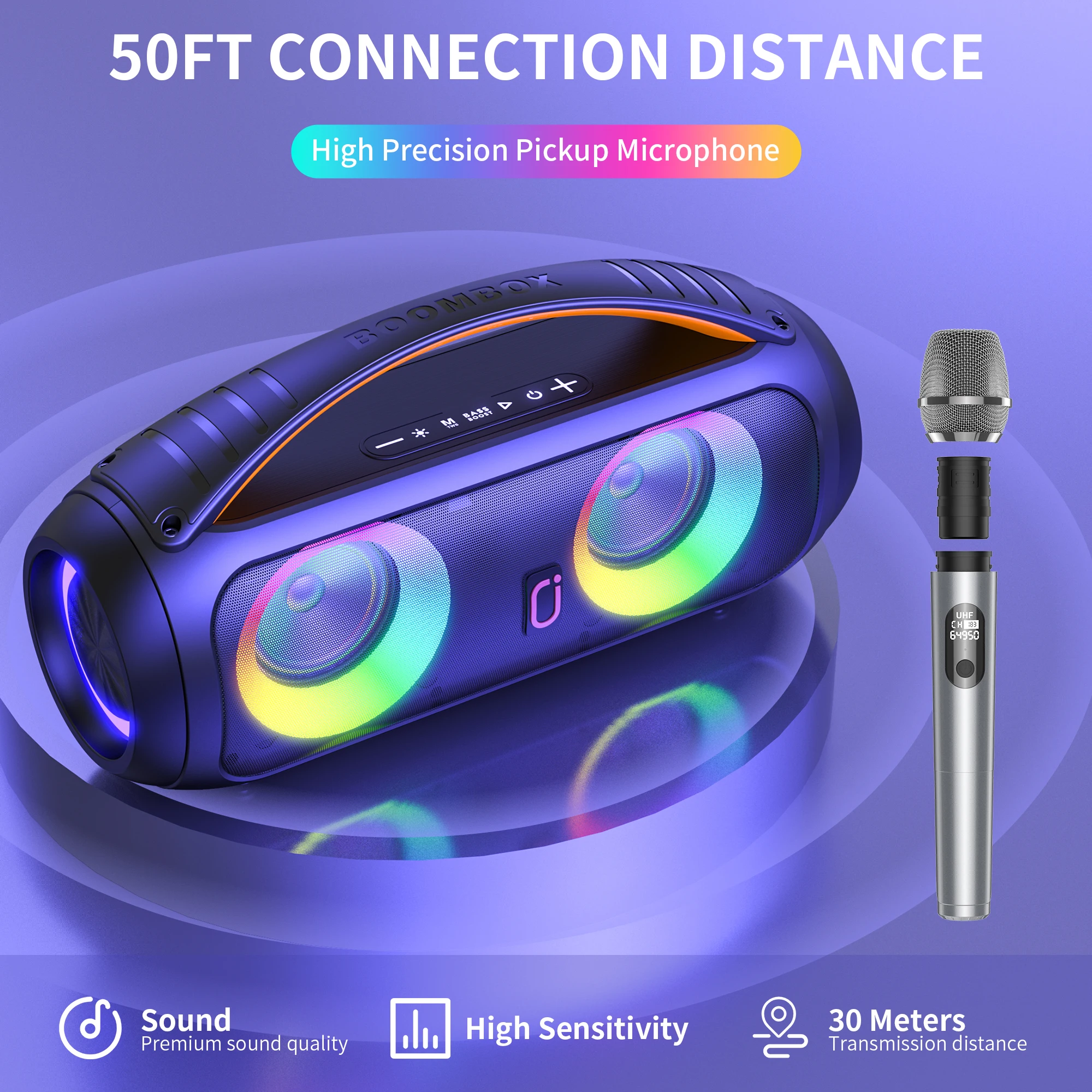 FanFun D16T Speaker Bluetooth Portabel, Speaker Boombox Keras dengan Subwoofer, Suara Stereo Bass Dalam Yang Kuat, Tahan Air IP65