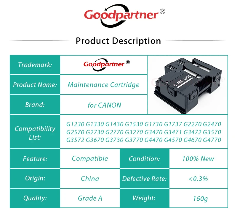 Cartuccia di manutenzione 5X MC-G04 per CANON G1230 G1330 G1430 G1530 G1730 G1737 G2270 G2470 G2570 G2730 G2770 G3270 G3470 G3471