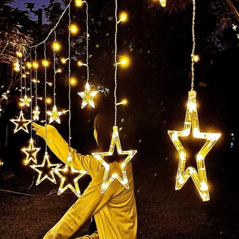 Christmas Lights Solar Moon Star LED String Lights Decoration for Home outdoor Wedding Led Curtain Lamp Holiday Decor