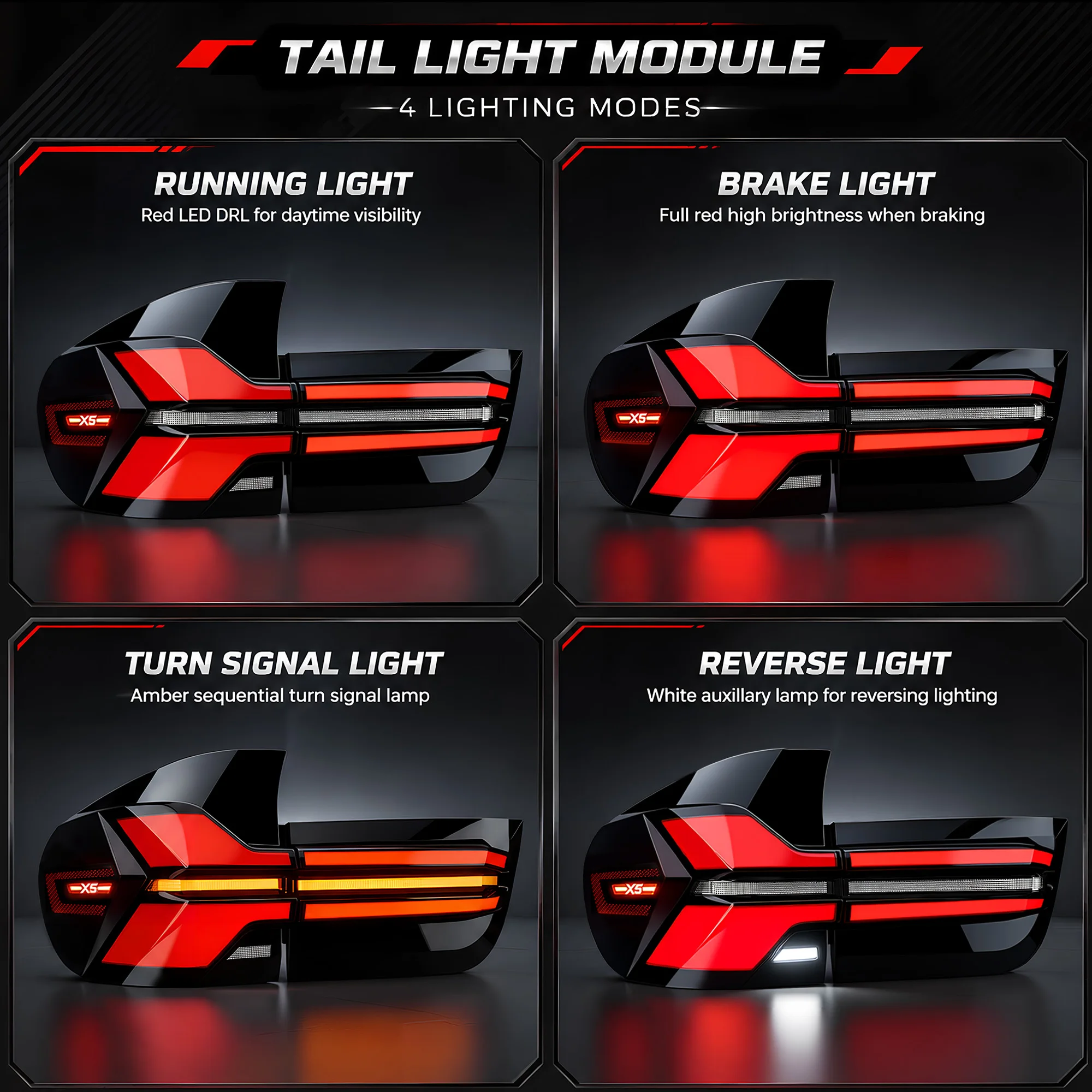 Sequential Full LED Tail Lights Compatible with BMW X5 E70 2007 2008 2009 2010 2011 2012 2013 Starting Animated Tailight Assembly Dynamic Turn Signal Lights Brake Reverse Light