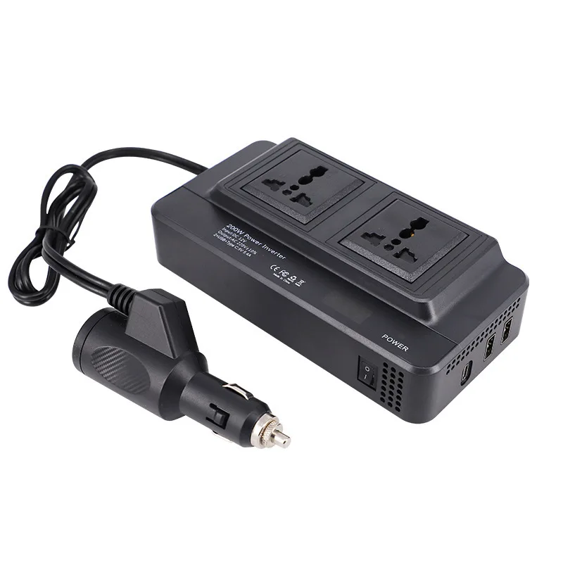

Автомобильный инверторный адаптер питания 12 В/24 В переменного тока 220 В 2 USB + Type-C PD 20 Вт Быстрая зарядка 200 Вт Автоматический инвертор питания Преобразователь розетки европейского стандарта