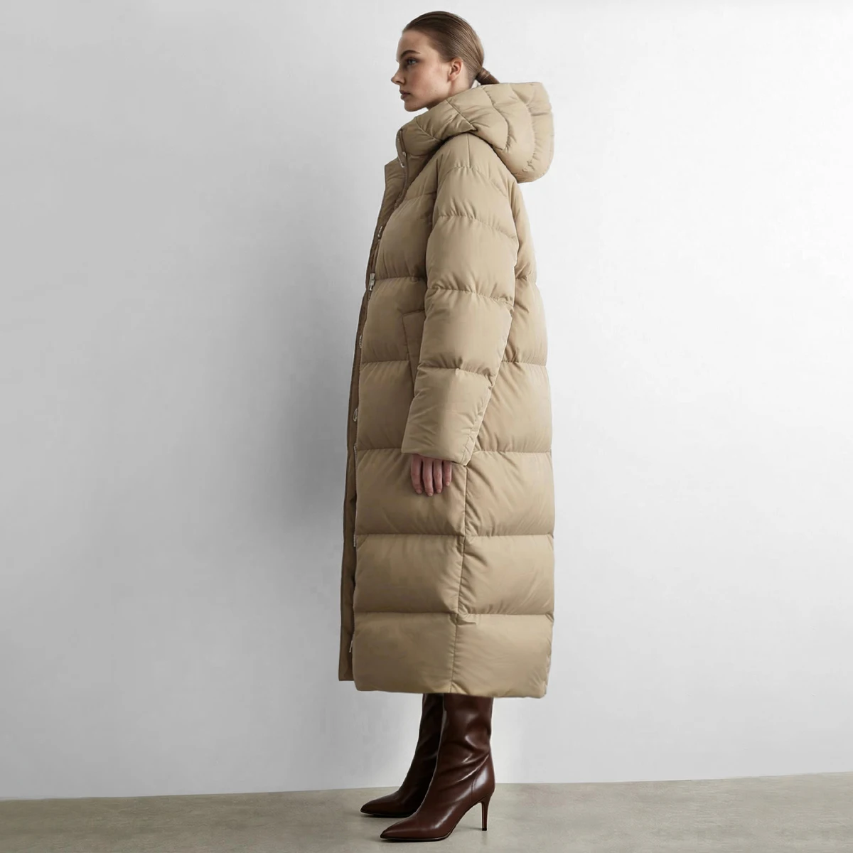 Amii Women Long Down Jacket Two-Way Zipper Warm Hooded Coats Commuter Minimalist Winter 2026 Women's Winter Down Jacket 12654008