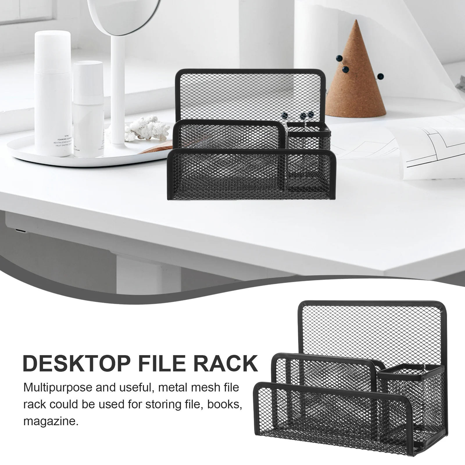 حامل ملفات سطح المكتب رف شبكي معدني لتخزين المستندات الفعال والمكتب وتنظيم المنزل ورف الملفات ذو التصميم المدمج #5