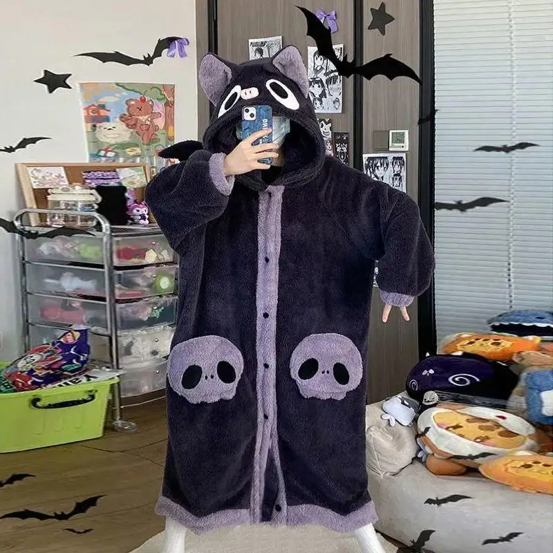 Cartoon Fledermaus Plüsch Pyjamas Roben Anime Flanell Nachthemd Winter Langarm Nacht Kleid Halloween Party Vampire Cosplay Kostüm – Detail 4