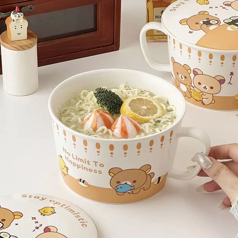 Kawaii Rilakkuma الكرتون لطيف الكرتون وعاء سيراميك المعكرونة الفورية لطيف طالب عنبر المعكرونة السلطانية الفتاة الهدايا اللعب #3