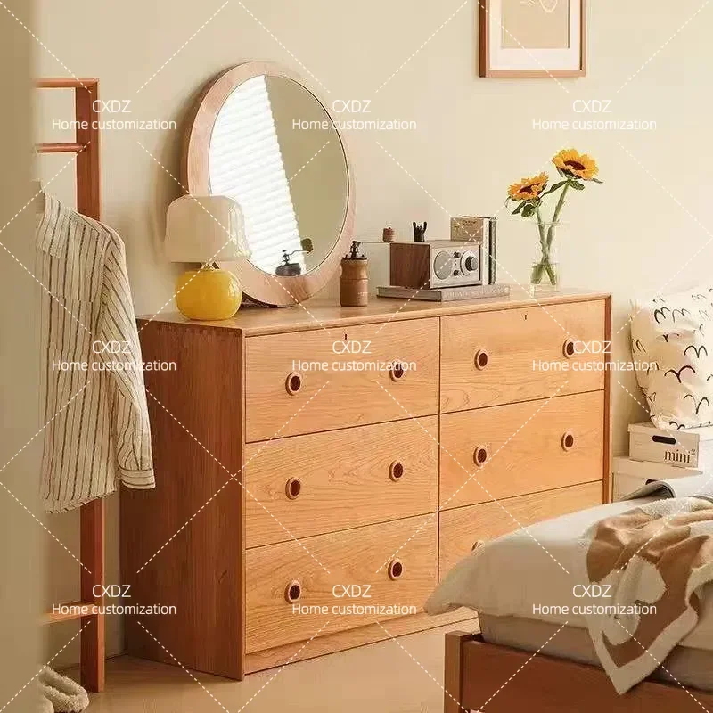 Japanese Style Solid Wood Six Drawer Chest Cherry Wood Simple Modern Dining Side Cabinet Bedroom Living Room Multi Functional