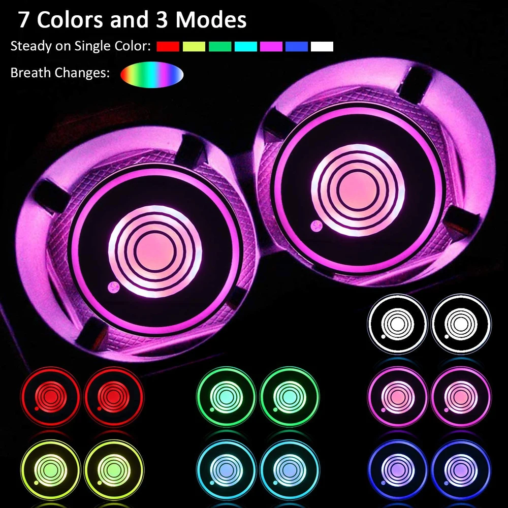 LED Cup Holder Light Car Coaster RGB Luminous USB Rechargeable Coaster Night Light Drink Accessories Decorative Atmosphere Light