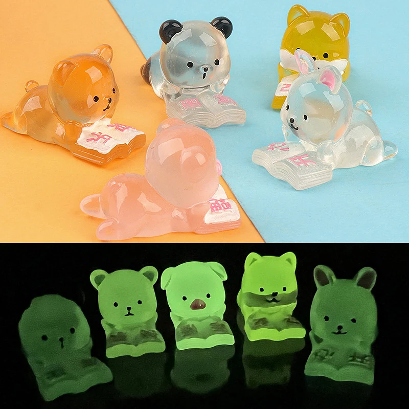 

Luminous Animal Miniature Figurines Dog Rabbit Bear Micro Landscape Ornaments For Home Decorations Desk Accessories