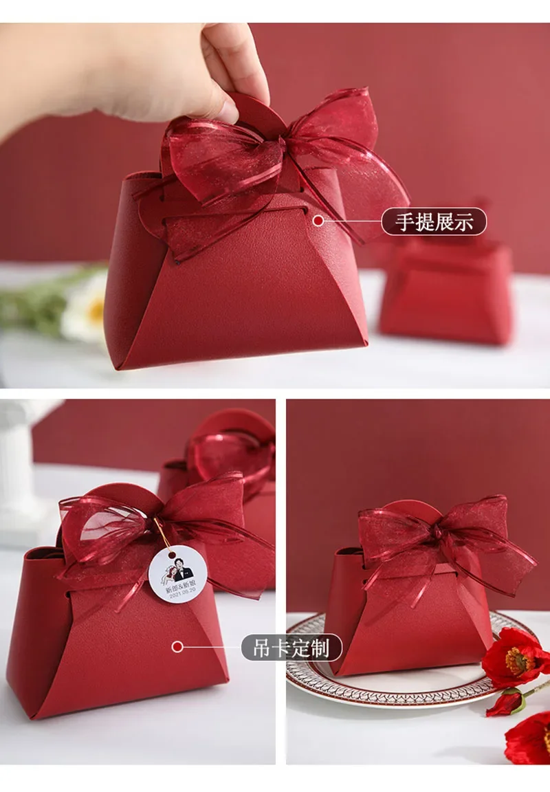 50 Stück verteilte rosa Geschenktüten aus Leder, Hochzeitsbevorzugungsbeutel für Gäste, Mini-Handtasche mit Band, Süßigkeiten-Verpackungsbox, Party-Dekoration – Detail 10