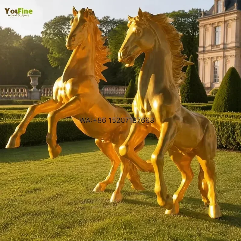 Wmwmnu for YouFine Life Size Fiberglass Resin Horse Statue Rearing Pose Gold Garden Outdoor Sculpture Custom Art Decor