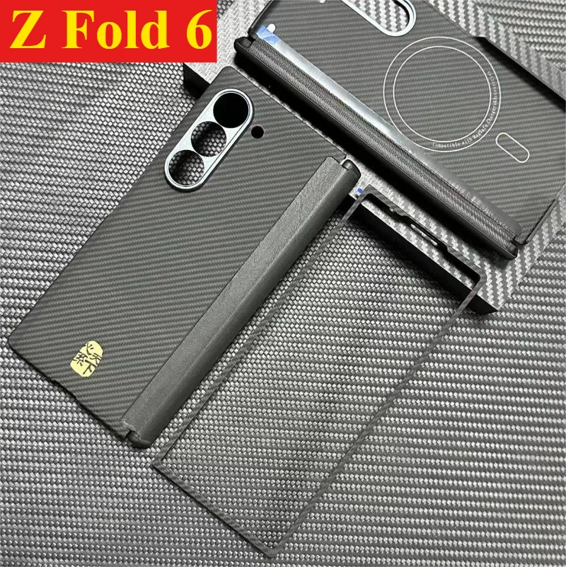 Magnetic Case for Samsung Galaxy Z Fold 6 Central Axis Carbon Fiber Case Aramid Fiber Covers Ultra-thin Protective Case